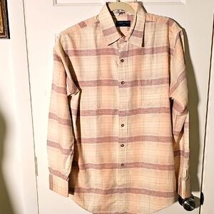 Robert Todd  Men's Beige Plaid Shirt Imported 80% Cotton 20% Wool Long Sleeve LG